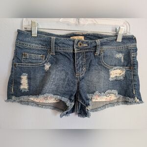 Vintage short jean shorts cutoff distressed denim floral pockets size 9